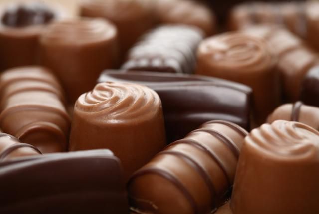 Assorted chocolate pralines. Short depth-of-field