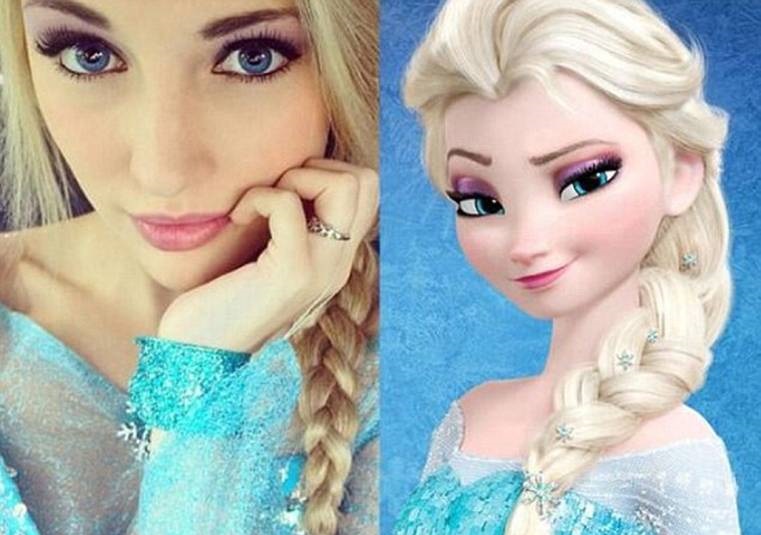 Anna Faith Carlson.jpg A Daytona Beach, Florida teen is causing strangers to freeze and stare because of her uncanny likeness to Queen Elsa from the Disney movie Frozen. Anna Faith Carlson, 18, became an online sensation when she posted a picture of her posing next to a cardboard cutout of Elsa a few months ago. She says she noticed the similarities between her and the Disney character when she first saw the film in December, calling the experience eerie.